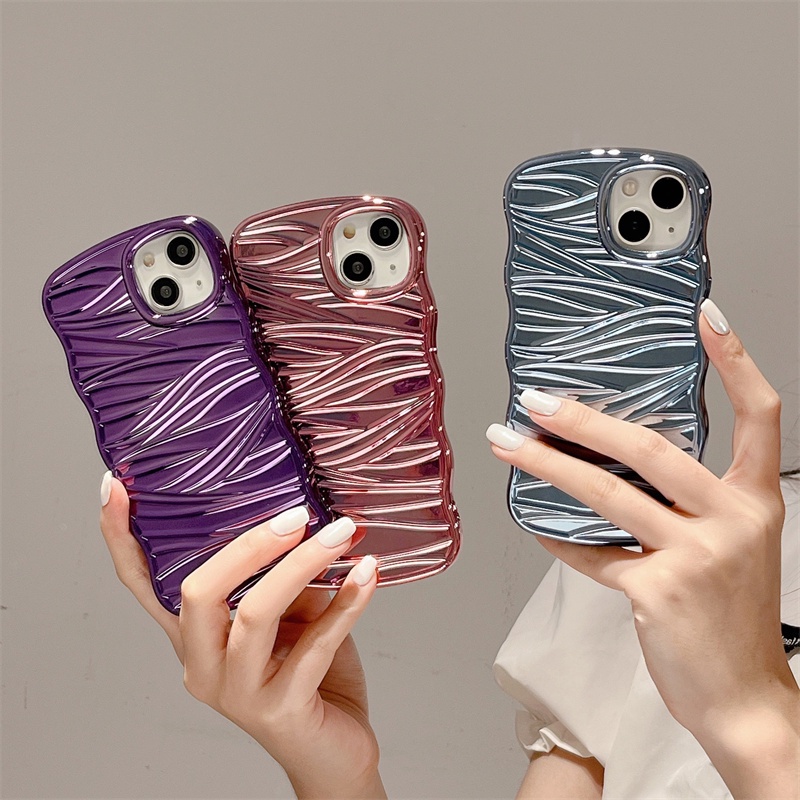 IPHONE Casing Ponsel Pola Gelombang Tiga Dimensi electroplating 3D Mewah Untuk Iphone11 12 13 14 PRO Max14 Plus12 13 MINI X XSMAX XR soft shell TPU shockproof cover