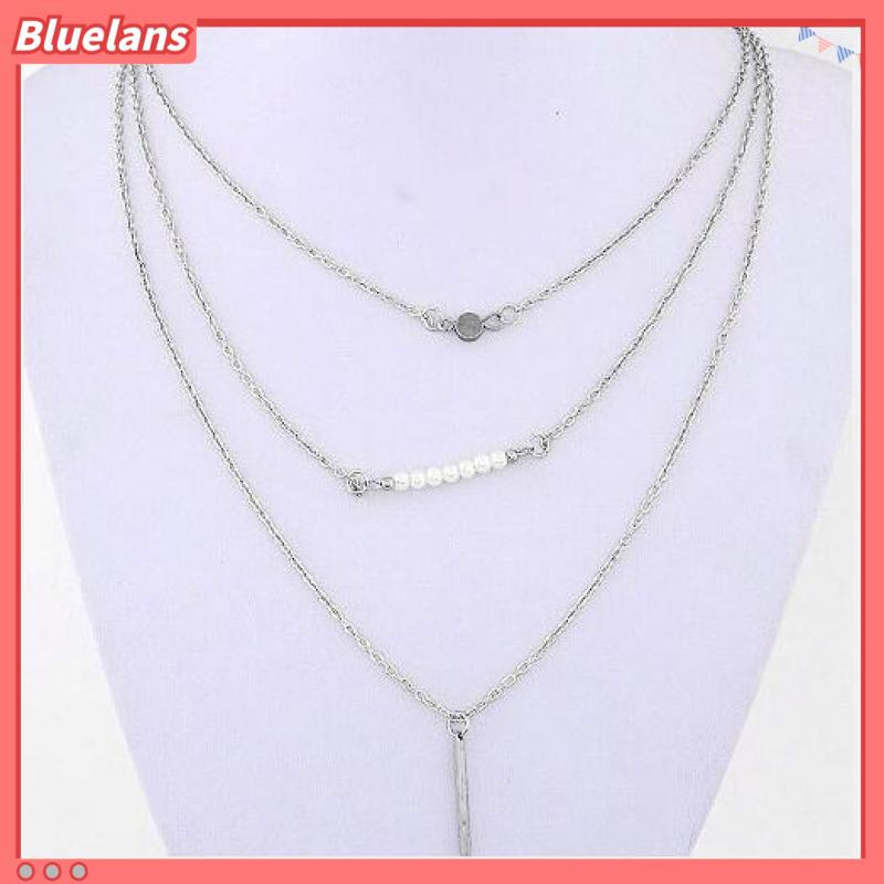 [BLS] Kalung Mutiara Tiga Lapis Dengan Payet Aksesoris Rantai Tulang pin Pendek