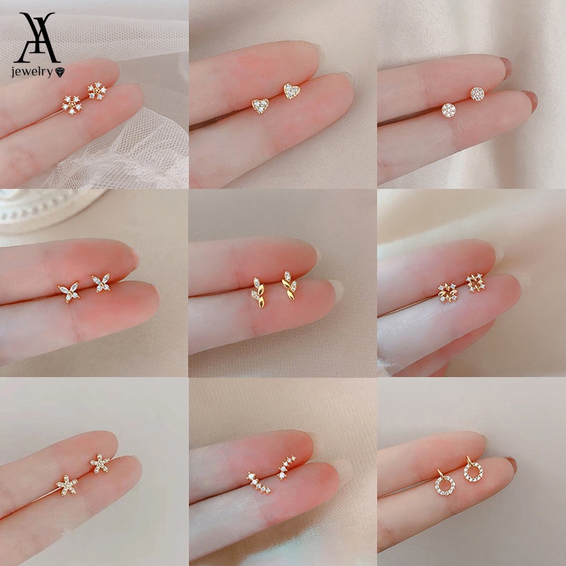 Ay(cn) 14 K Saudi Mini Cubic Zircon Hoop Earrings Hypoallergenic Kecil Tindik Earing Wanita Perhiasan Aksesoris