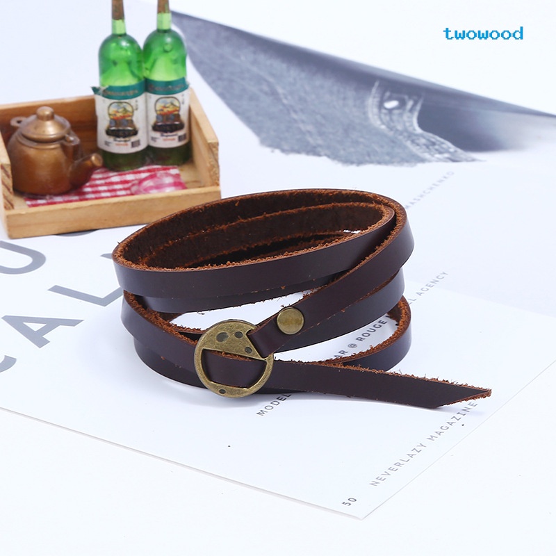 Twowood Gelang Kulit Sapi retro Sederhana multi-circle Pria leather bracelet