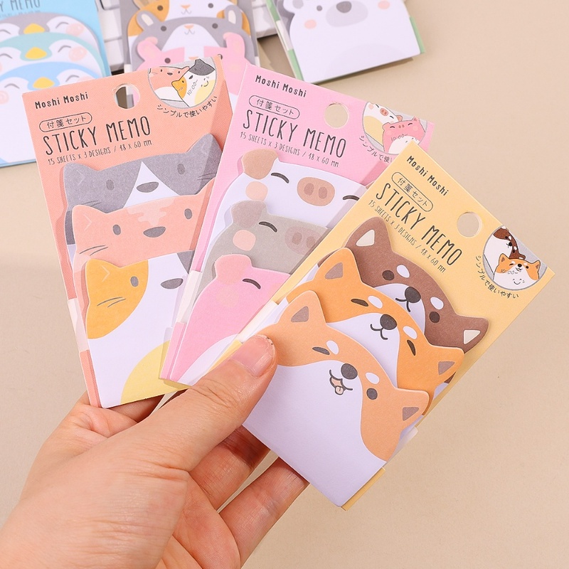 [Harga Grosir]45 Lembar Kartun Hewan Berbentuk Sticky Notes /Kawaii Penguin Beruang Kucing Memo Pads/Siswa Self-adhesive Planner Notepad Stiker/Perlengkapan Alat Tulis Kantor Sekolah