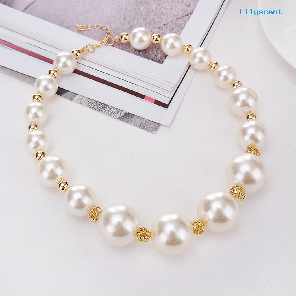 [LS]Faux Kalung Wanita Mutiara Berlian Imitasi Bahan Alloy Bulat Tipe Pendek Necklace Untuk Valentine Day