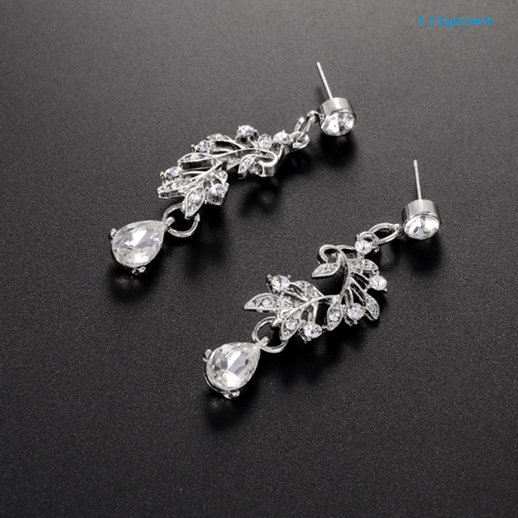 [LS]1 Set Kalung Anting Pengantin Daun Perhiasan Berlian Imitasi Adjustable Set Perhiasan Ringan Untuk Pernikahan