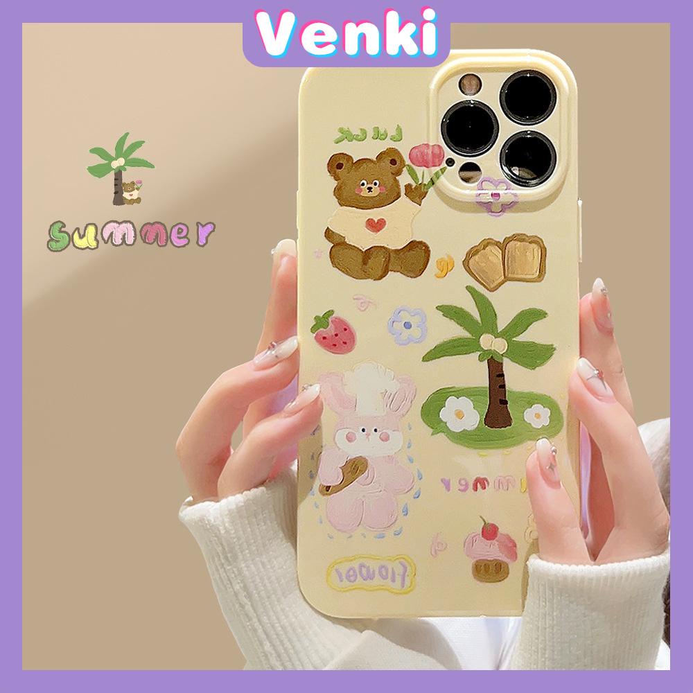 VENKI - Untuk iPhone 11 iPhone Case Cream Glossy Film TPU Soft Shockproof Phase Cover Protection Cute Bear Coco Kompatibel dengan iPhone 14 13 Pro max 12 Pro Max xr xs max 7 8Plus