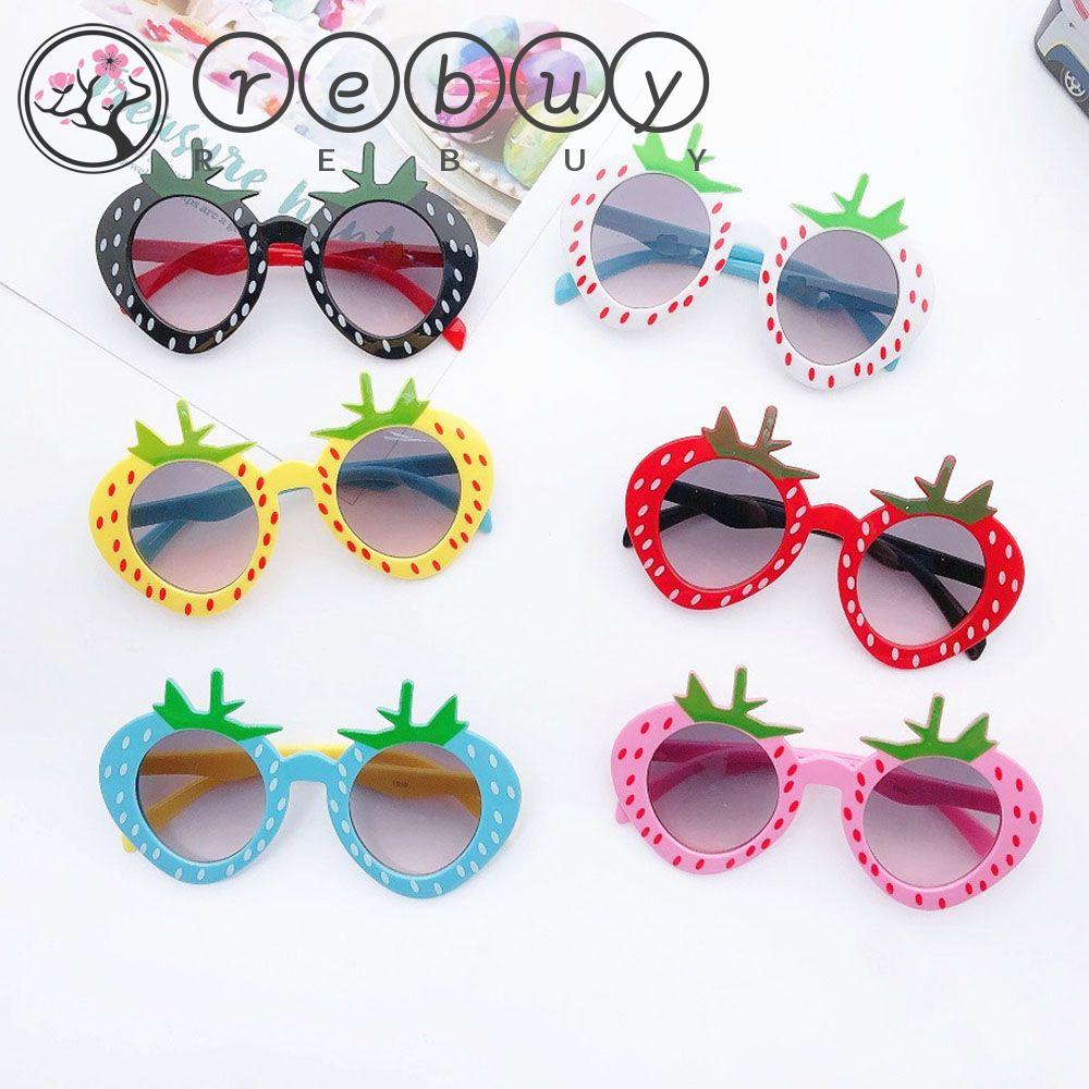 REBUY Rebuy Strawberry Sunglasses Kreatif Tidak Teratur Kartun Gadis Pantai Perlindungan Kacamata Kacamata Kacamata Anak