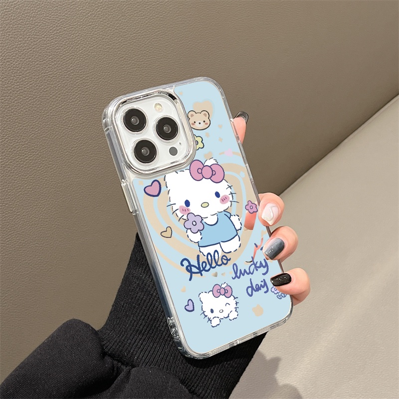 IPHONE Casing Ponsel Cermin Kucing Kitty Lucu Kompatibel Untuk Iphone11 12 13 14 12Pro 13Pro 14Pro Pro Max XR X XS Max Electroplating Tombol Perlindungan Mirror Cover