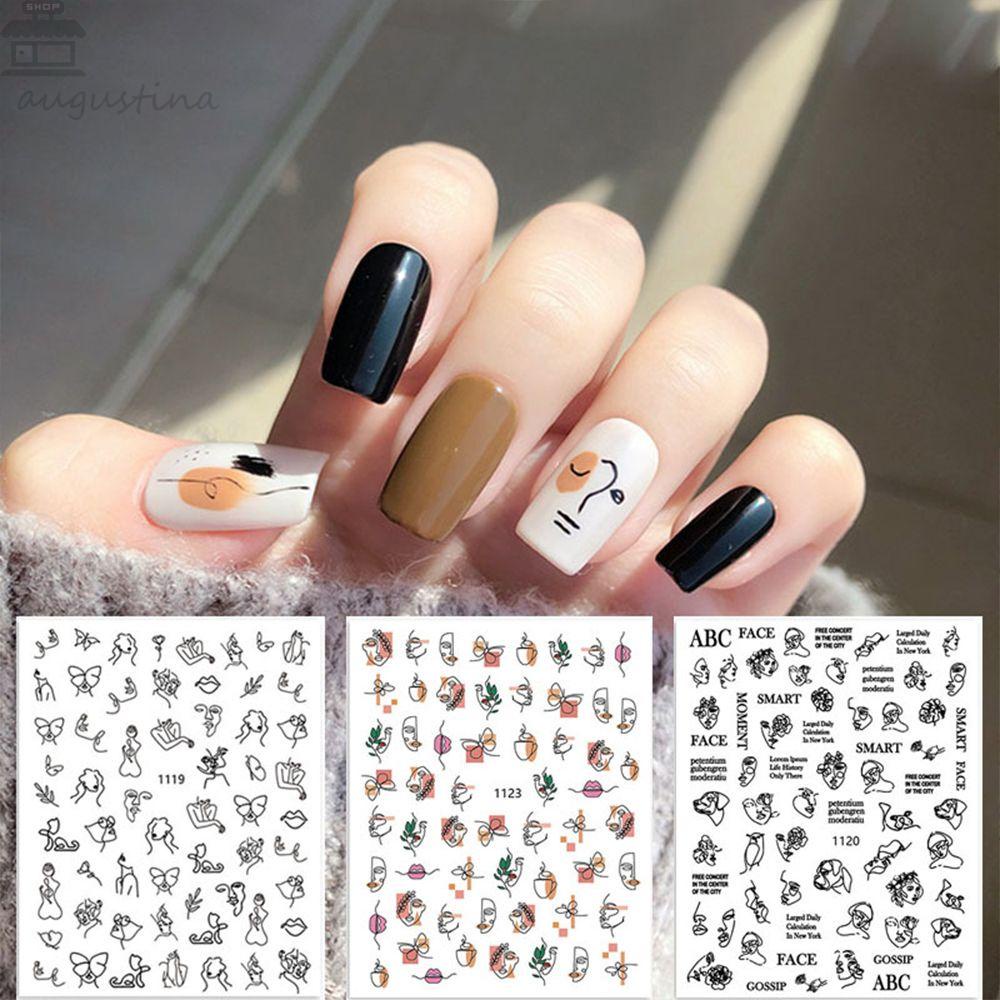 AUGUSTINA Agustina Stiker Kuku Wanita Fashion Salon Kuku Perekat Diri Decal Nail Sliders Manicuring Sticker