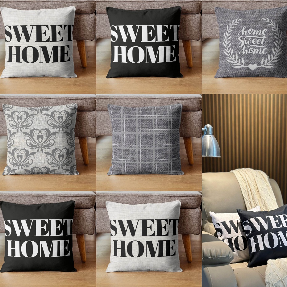 Bantal Sofa Print Motif Sweet Home Monochrome Hitam Putih 40x40 dan 50x50 cm - Pusat Kado Murah