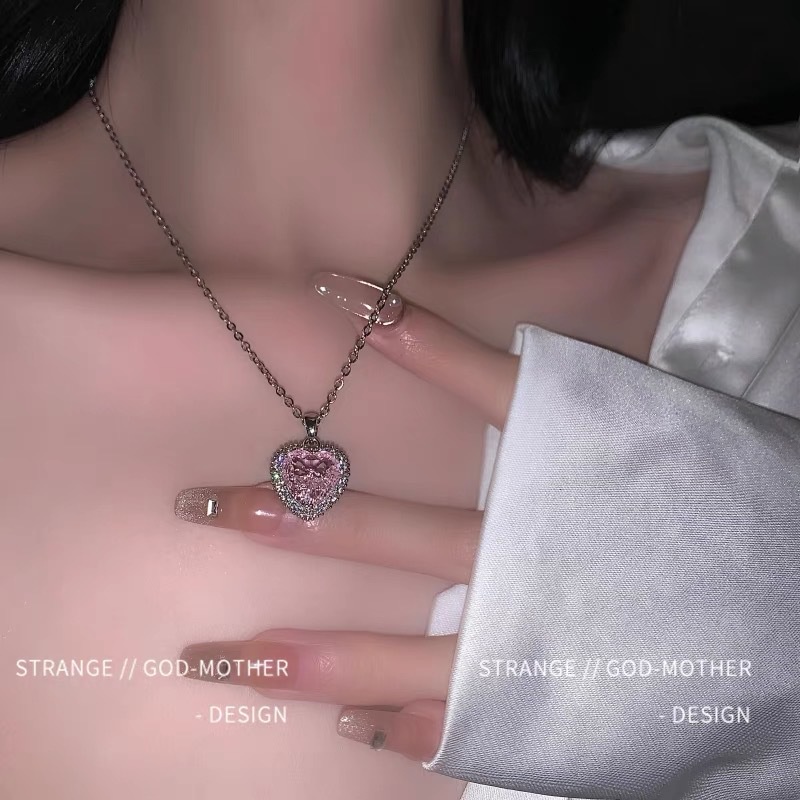 Putri Kucing Cinta Sayang Keren Milenium Gadis Retak Es Pollen Zirkon Cinta Hati Klavikula Rantai Kalung Necklace