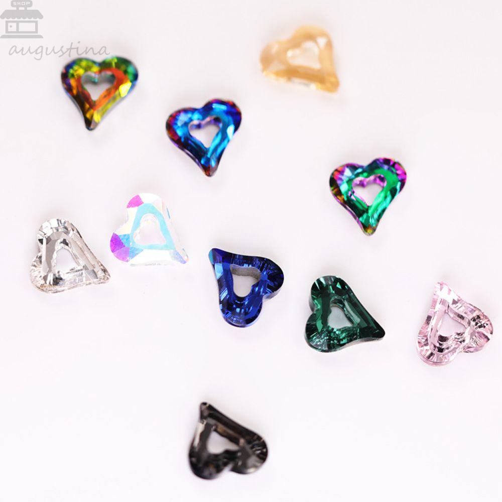 AUGUSTINA Agustinina Heart Ring Nail Charms Love Heart Colorful 20Pcs Wanita Permata Menunjuk Bawah K9 Kaca Kristal 3D Nail Art Dekorasi