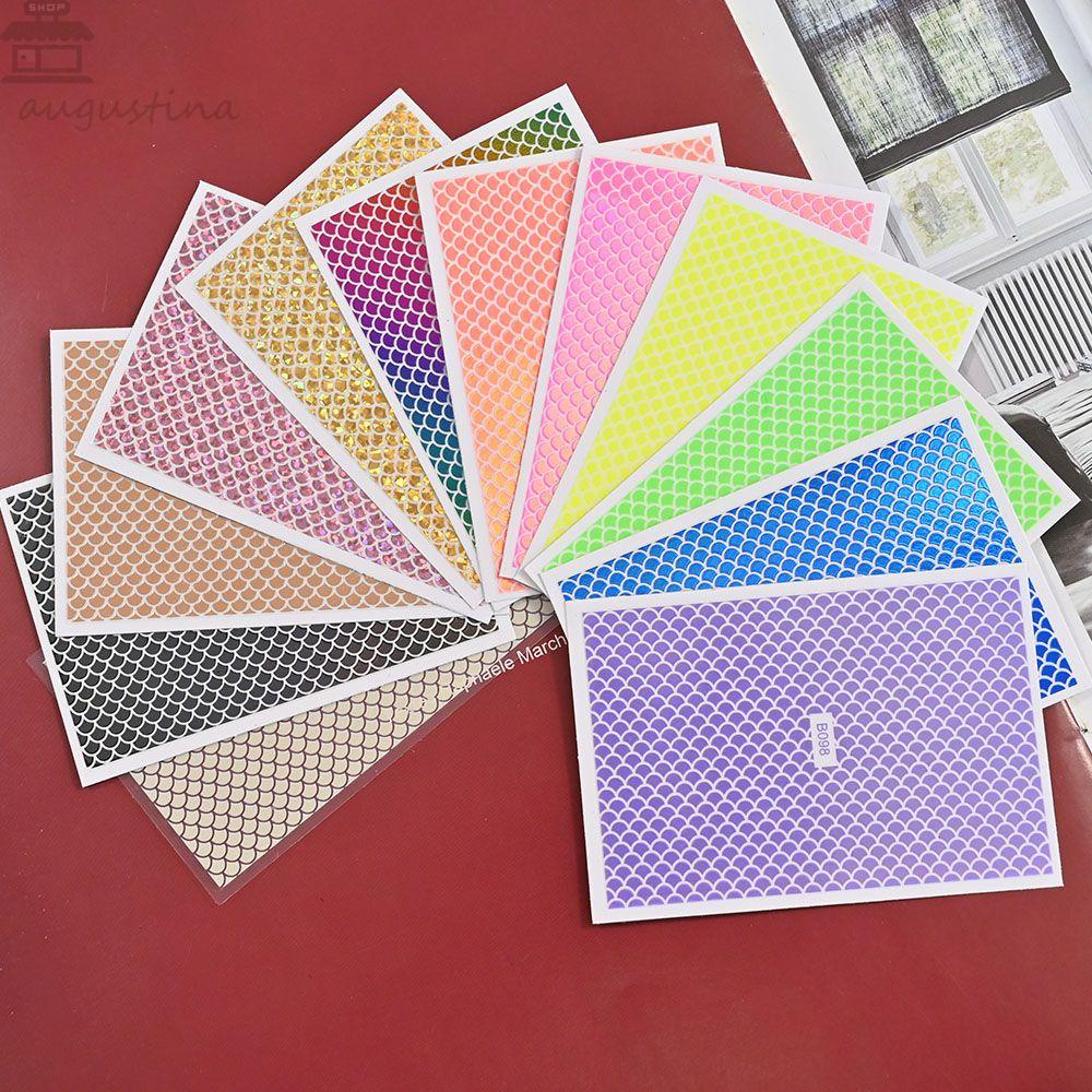 AUGUSTINA Agustin 3D Nail Art Sticker Set DIY Fashion Hologram Garis Desain Kerut Laser Dekorasi Kuku Perekat Diri Melubangi Patch Kuku