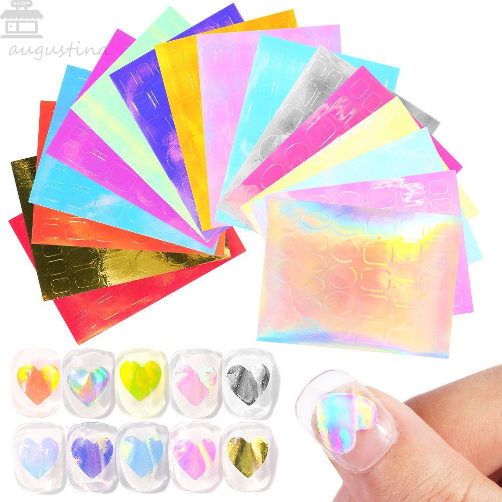 AUGUSTINA Agustina Aurora Nail Foils Heart Colorful Self-Adhesive Nail Art Dekorasi Bulat Sparkling Cellophane Paper