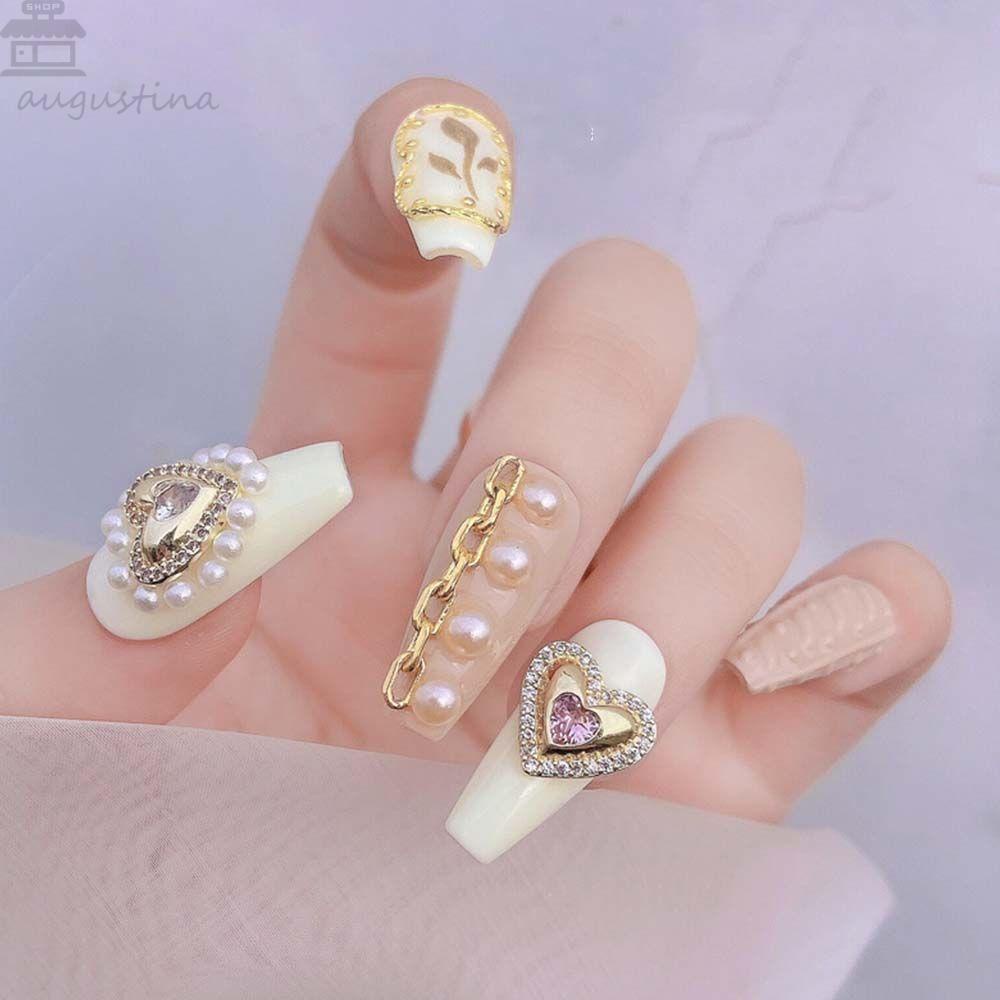 AUGUSTINA Agustina Bentuk Cinta Perhiasan Kuku Pesona Fashion Gaya Jepang Manicure Nail Art Ornamen 3D Kuku Stiker Nail Art Dekorasi