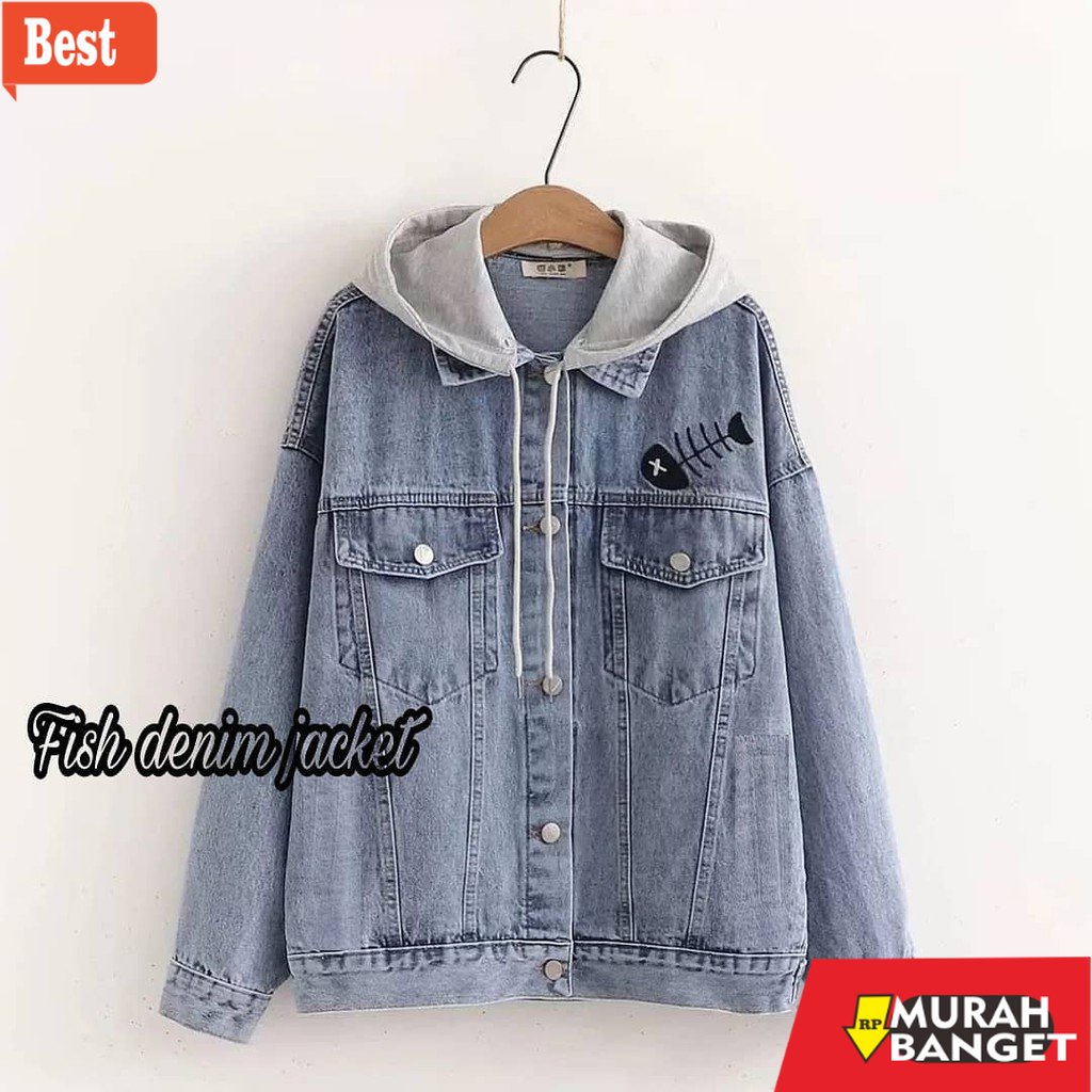 Jaket denim wanita terbaru- Fish Denim Jacket / Jaket Jeans Wanita Terbaru 2021 / Jaket Wanita Murah