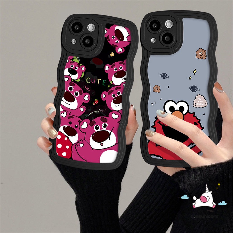 Casing Untuk Redmi A1 10C A1+ 10 A2+ 12C 9 9A 9T A2 10A 9C Note10 8 11 9 Pro 11s 10s 9s Mi 11T Pro POCO X3 M3 NFC Pro Cute Strawberry Bear Kartun Sesame Street Soft Case Wavy Edge