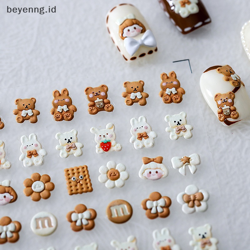 Beyen 5D Anime Cream Beruang Stiker Kuku Kelinci Cookie Busur Dan Gadis Kecil Nail Art ID