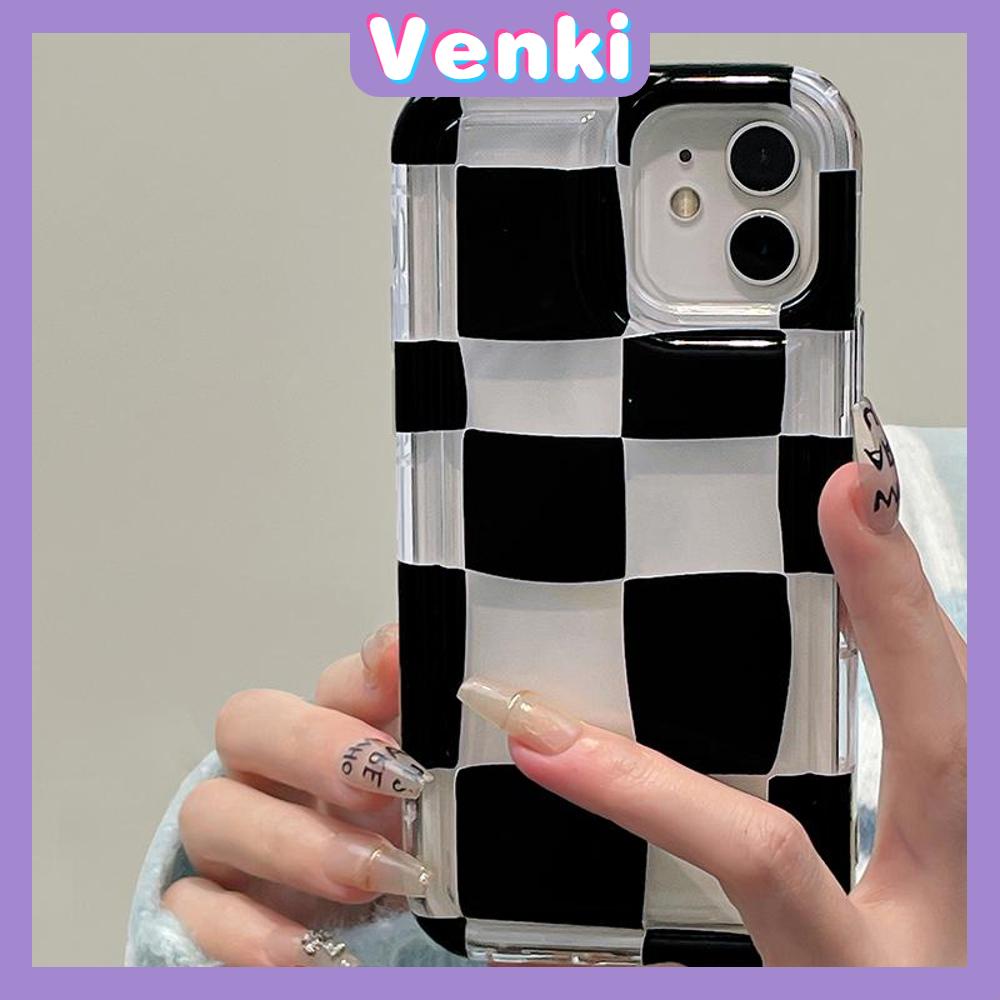 VENKI - Untuk iPhone 11 Case Bening Phone Case TPU Soft Airbag Shockproof Protection Camera Simple Black and White Check Kompatibel dengan iPhone 14 13 Pro Max iPhone 12 Pro Max XR XS