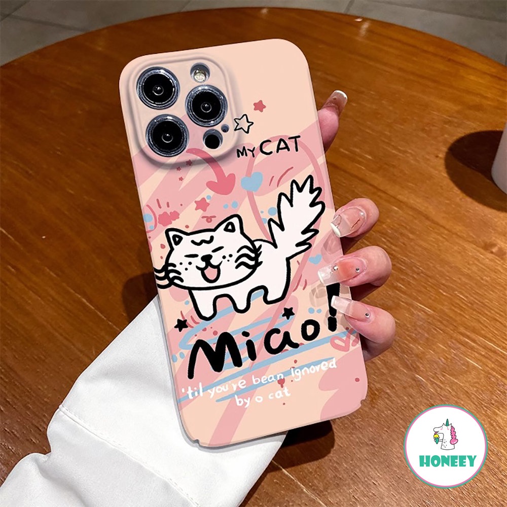 Ins Graffiti Line Cat Kartun Ponsel Case Kompatibel Untuk iPhone 14 Pro Max13 12 11 Pro Max Lucu Lembut TPU Full Cover Penutup Pelindung