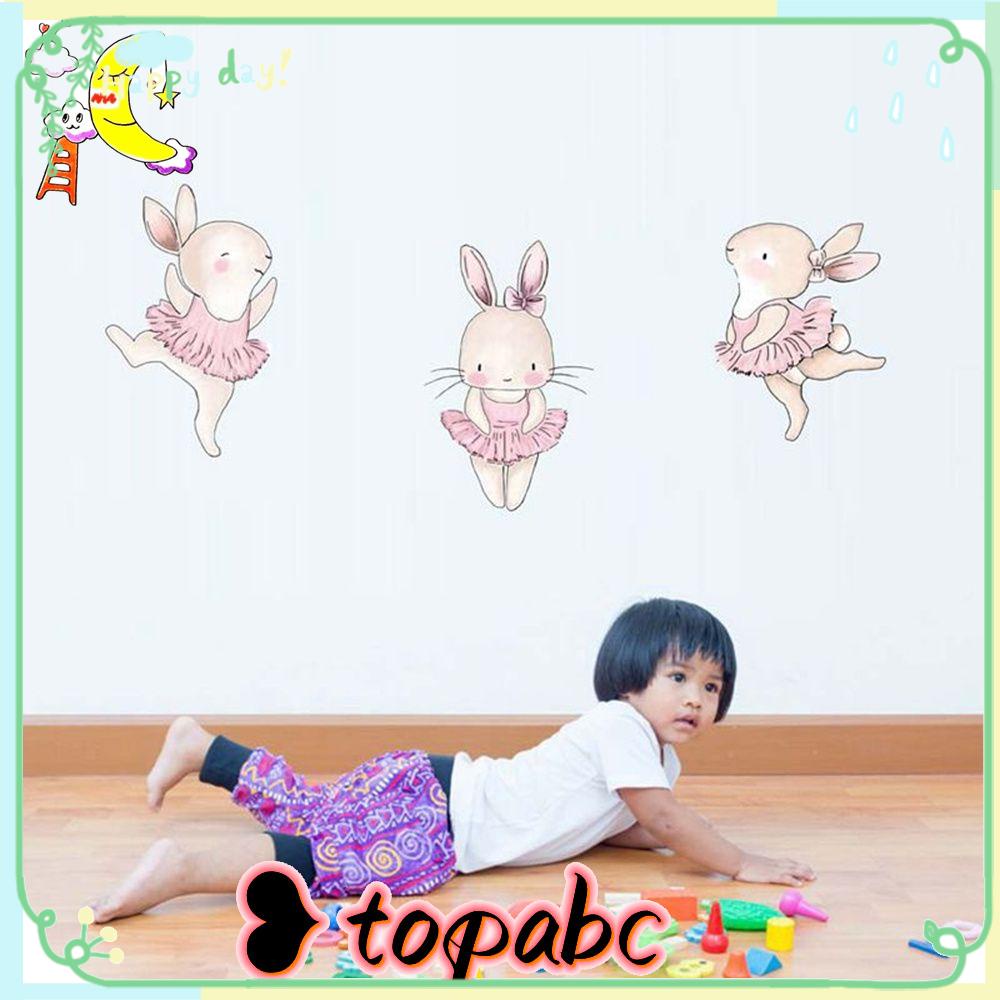 TOP Easter Bunny Stiker Kartun Gadis Removable Kamar Tidur Balet Kelinci Nursery Wall Decals