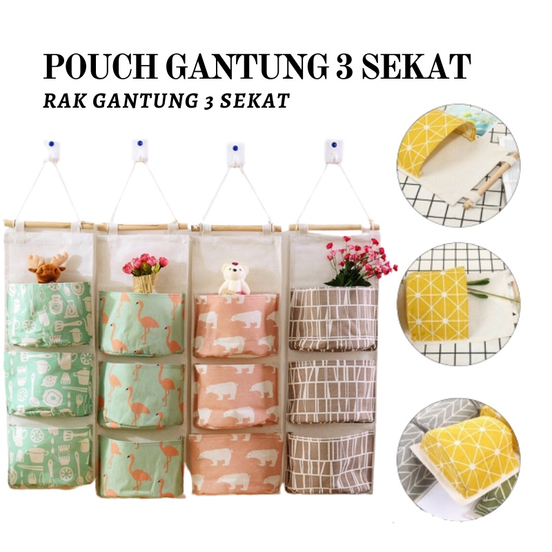 [GOS] C203 - Organizer Pouch Gantung 3 Sekat / Storage Bag Gantung Pocket Serbaguna /  Pouch Hanging