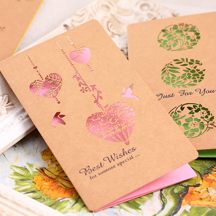 Vintage Kraft Paper Hollowed Out Bronzing Kartu Ucapan Hadiah Kreatif Kartu Undangan Florist Gift Shop Kartu Umum