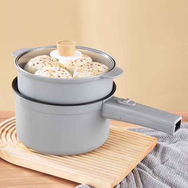 (COD) Panci Listrik Multifungsi 1.8L Penyesuaian Api Anti Lengket Liner Nano Porselen Putih Perlindungan Terlalu Panas Anti Gores