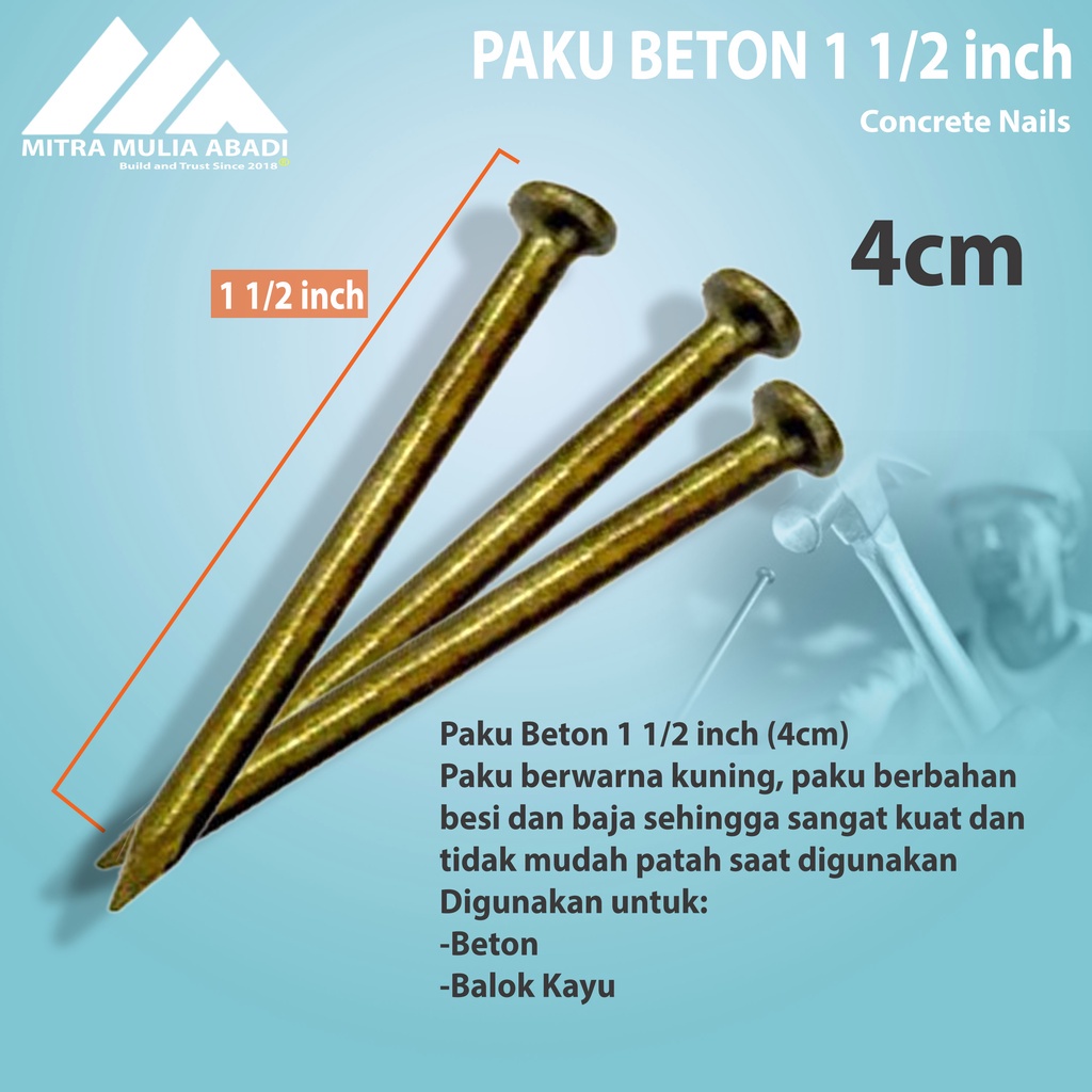 Paku Beton ukuran 1,5inch /4cm Kuning 1pcs