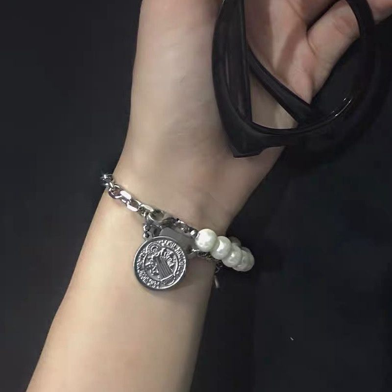 Gaya Baru ins Influencer Gaya Keren Showa Gaya Putaran Merek Mutiara Gelang Pria Trendi Desain Niche Sederhana Gelang Wanita