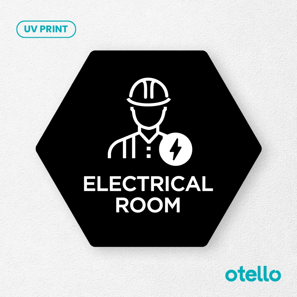 Electrical Room Signage Board Akrilik Tempel Dinding Papan Acrylic Sign Board Signage Tempel Dinding Tulisan Label Tanda Petunjuk Rambu Aklirik UV Print