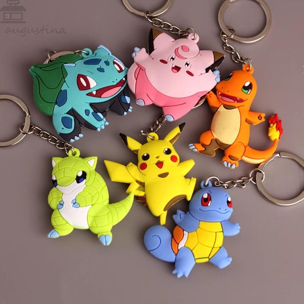 AUGUSTINA Gantungan Kunci Pokemon PVC Sandshrew Charmander Bulbasaur Pikachu Key Rings