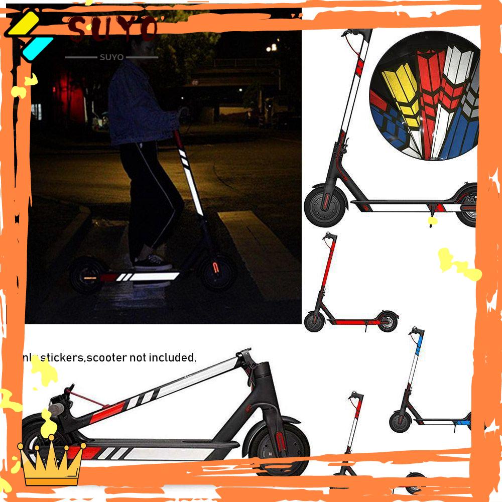 SUYO 1set Stiker Styling Reflektif Strip Peringatan Bagian Skuter Elektrik Keselamatan Malam Skateboard Stiker Untuk Xiaomi Mijia M365