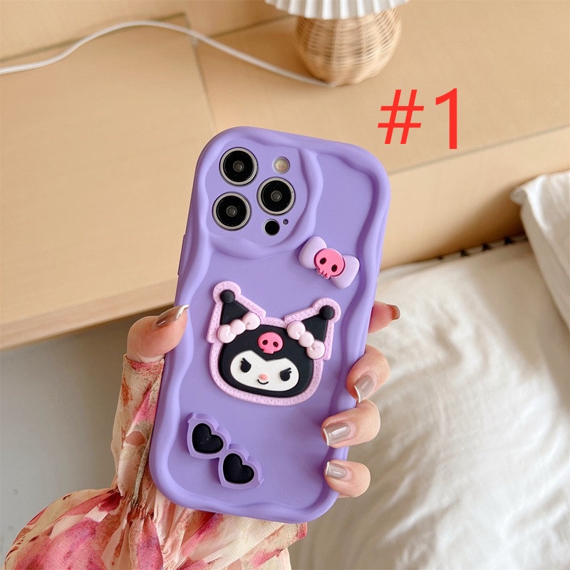 Macaron Wave Kuromi Doll Soft Silicon Case HP iP iPhone 6 6S 7 8 14 + Plus SE 2020 2022 X XS XR 11 12 13 Pro Max Girl Woman Casing