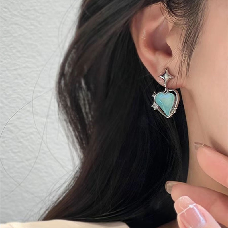 Ladies Anting Menjuntai Berlian Imitasi Elegan/INS Korea Manis Lucu Hati Cinta Bintang Anting Salib/Sederhana Liontin Anting Pejantan/Aksesoris Perhiasan Telinga Minimalis/