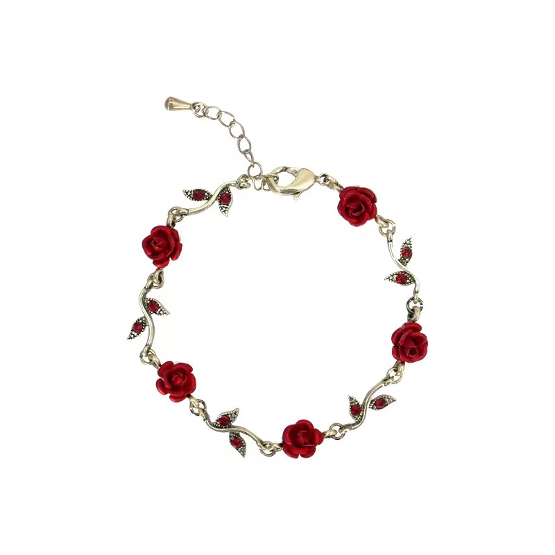 French Romantic Vintage Rose Flower Gelang Premium Kalung Anting Gelang Aksesoris Set Hadiah