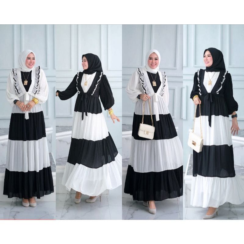 Kazumi Dress Cardi Maxy Wanita Matt Ceruty Babydoll Full Puring Polos Basic OOTD Gamis Modern Kekinian