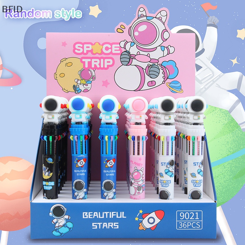 [BFID] 10warna Pulpen Astronot Ballpoint Multi Warna Kawaii Kartun Tekan-Jenis Warna Pulpen Alat Tulis Sekolah Pasokan Multi-Fungsi Hadiah Alat Tulis [ID]