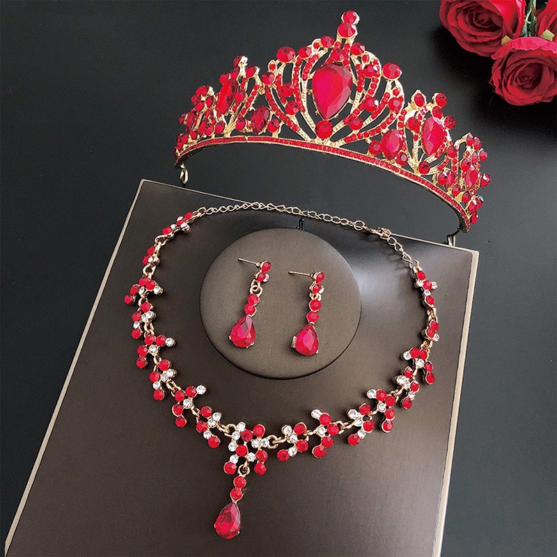 Set Mahkota Tiaras Pengantin Pernikahan Dengan Kit Anting &amp; Necklack Handmade Aksesoris Rambut Kristal Mewah Untuk Pesta Prom