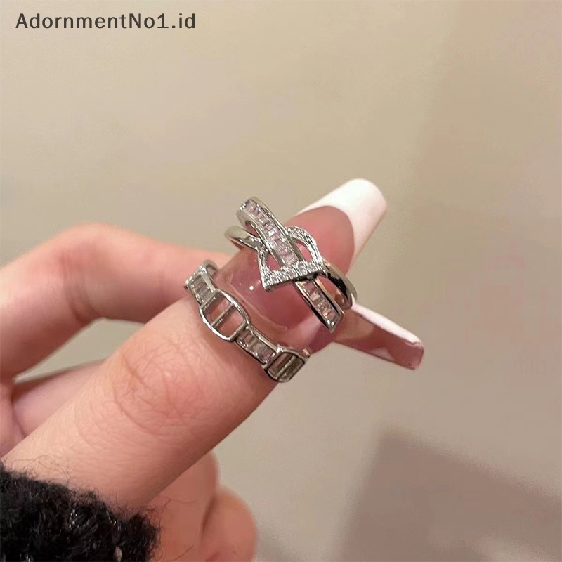 [AdornmentNo1] 2pcs huruf D Adjustable warna perak cincin Niche High-end kepribadian ringan terbuka jari telunjuk cincin Fashion wanita perhiasan