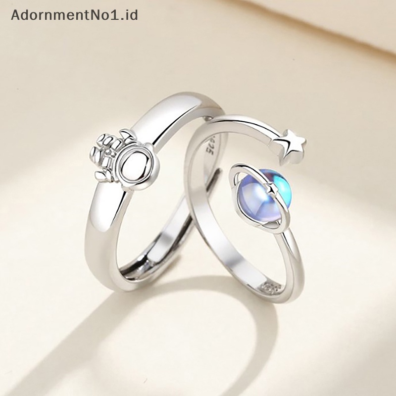 [AdornmentNo1] Couple astronot Planet cincin pasangan aksesoris Spaceman Moon Ring Star Moon Finger Ring untuk kekasih pria wanita perhiasan