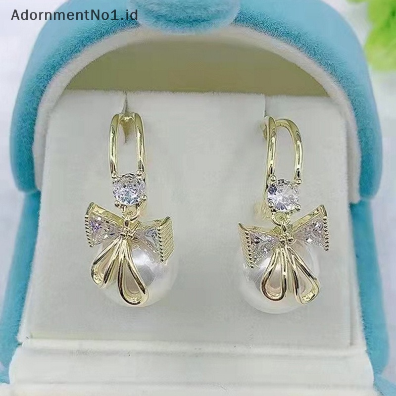 [AdornmentNo1] Exquisite berlian imitasi mutiara busur anting Stud untuk wanita rumbai anting pengantin perhiasan pesta pernikahan