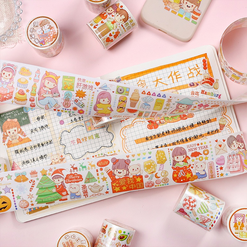 Tape perekat Diy stiker Food Classics Series utuh Roll tangan tenda stiker anak kartun Handmade bahan hias