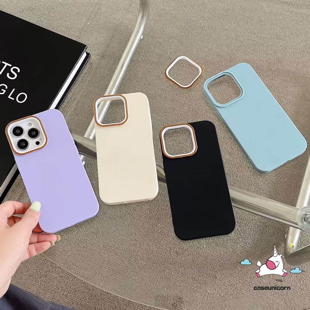 Luxury Macaron Color Phone Case Compatible for IPhone 7Plus 8Plus XR X 11 13 14 12 Pro Max XS MAX 7 8 Plus Simple Solid Color Simple Metal Lens Frame Skin Feel Anti-Fall Hard Cover