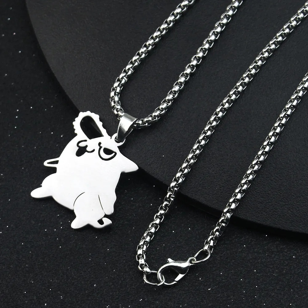 Hadiah Untuk Wanita Baja Titanium Kalung Rantai Kalung Perhiasan Aksesoris Kartun Anime Klavikula Kalung Pemburu Setan Denji Cosplay Liontin Kalung Chainsaw Man Trend