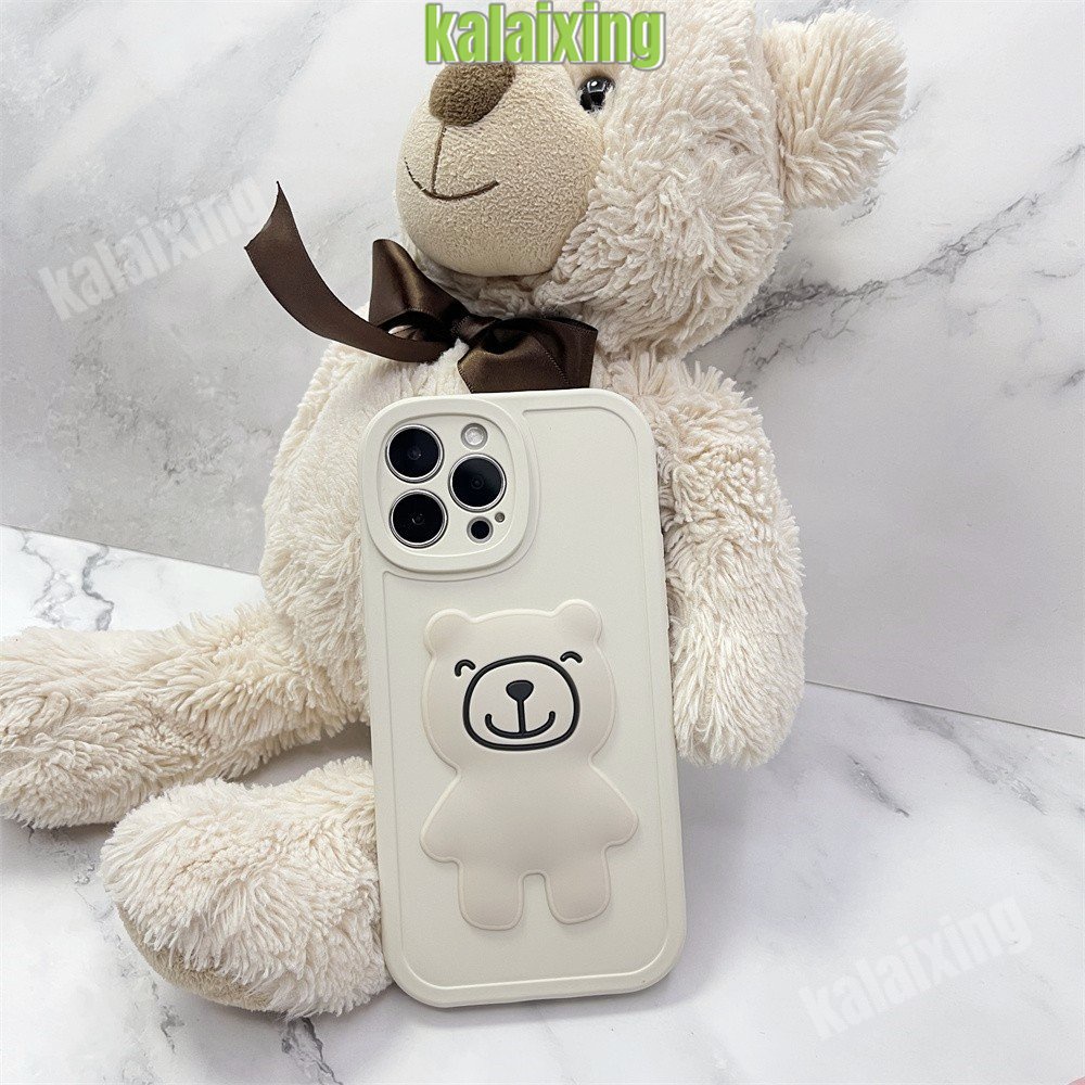 Soft Case Silikon untuk iPhone 11Pro 13 Pro Max 12 11 Pro Max 7/8 X XS Max XR 7Plus 8Plus Casing 3D Bear Back Cover Beludru Di Dalam