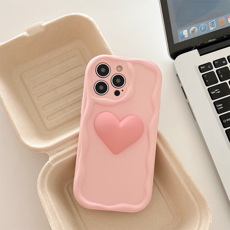 4Colors！Macaron Wave 3D Big Love Soft Silicon Case HP iP iPhone 6 6S 7 8 14 + Plus SE 2020 2022 X XS XR 11 12 13 Pro Max Casing