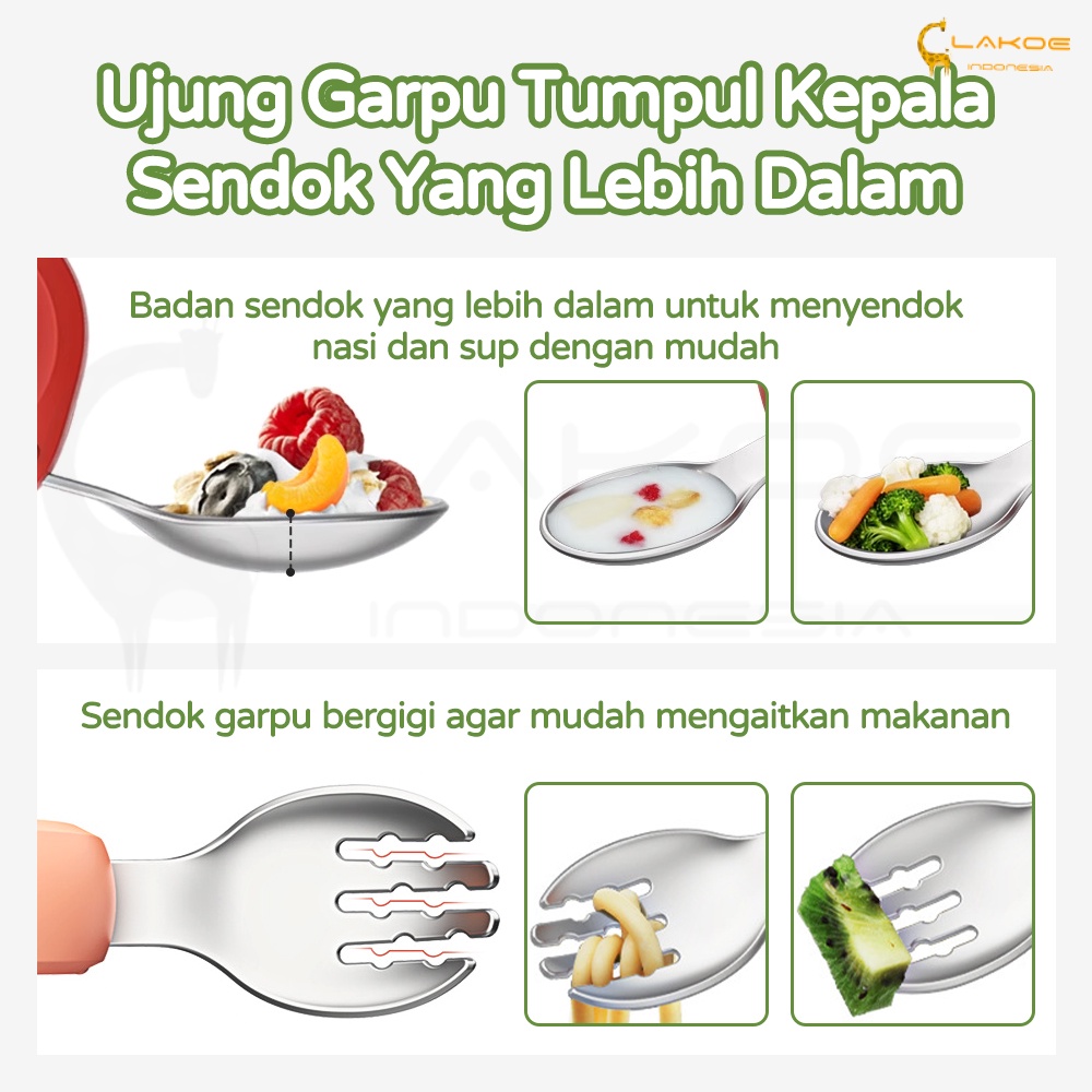 Lakoe Sendok Garpu set Anak Stainless Steel/Training Baby Spoon/ Sendok Belajar Makan Bayi dan kotak