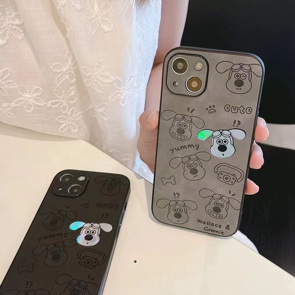 【Gradient Laser】So Cute Pochacco Soft Bumper Hard Case IPhone 11 12 13 14 Pro Max Camera Protect for Girl Women Man Men's Fashion Gift Black Gray Cartoon Phone Case