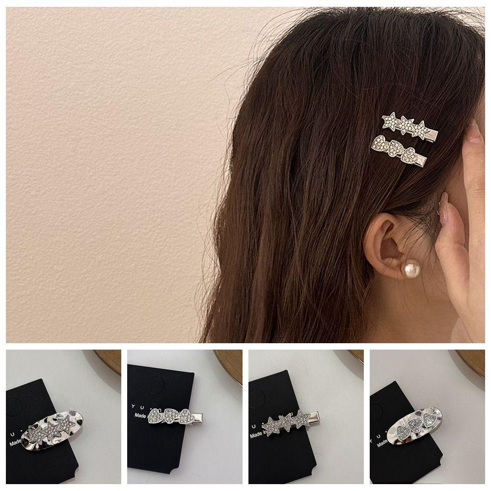 AUGUSTINA Jepit Rambut, Pentagram Side Clip, Hair Barrette Metal Silver Diamond Poni Clip Untuk Anak