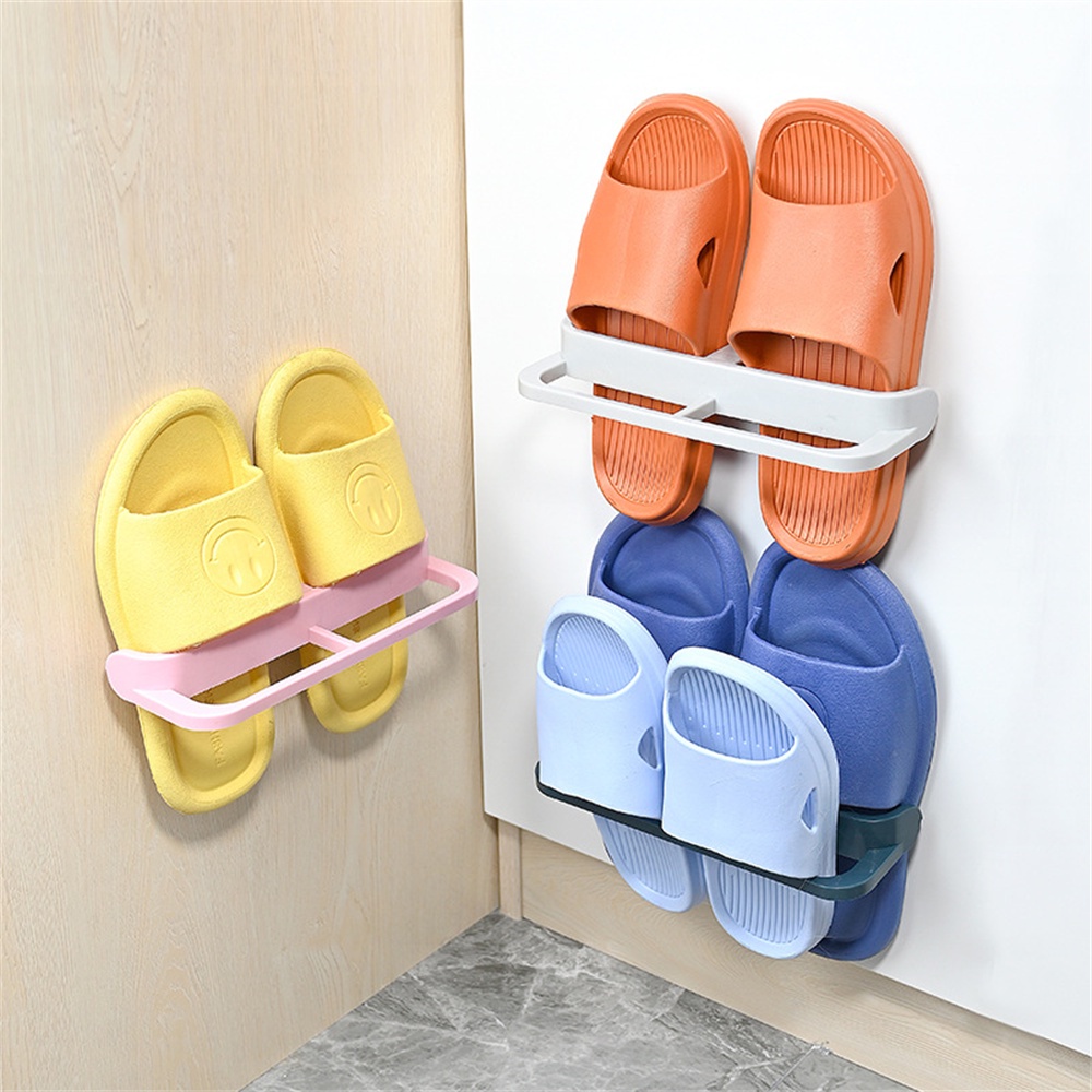 ღ Rak Penyimpanan Sepatu Lapisan Ganda yang Dipasang di Dinding Pemegang Sandal Kamar Mandi Bebas Pukulan Rak Gantungan Kamar Mandi Kamar Mandi Organizer