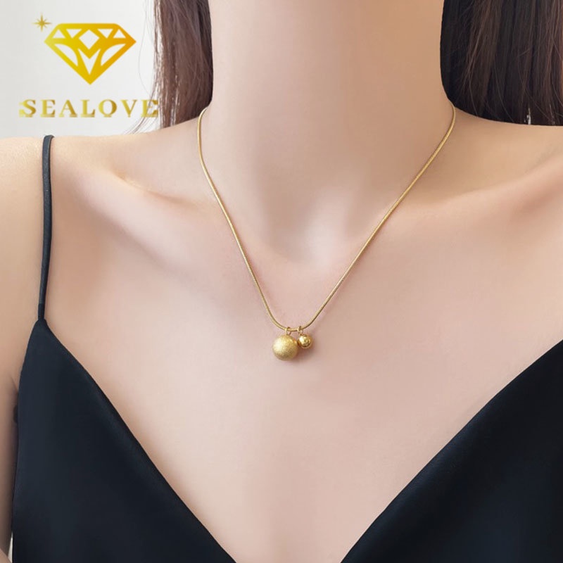 Kalung Titanium Bola Anti Karat Aesthetic Korea Cantik Emas 18K Aksesoris Wanita Perhiasan Fashion